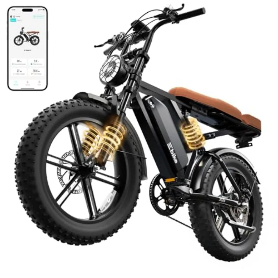 

Electric bike for adults: aluminum frame, black, 1500W peak motor, 60/100-mile range, 48V removable battery, 20 fat tires, full
