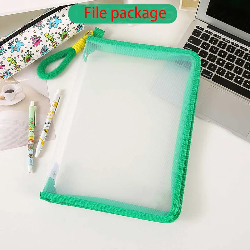 Carpeta de almacenamiento de papelería transparente, malla gruesa con cremallera, embalaje de archivos A4 Aize, suministros escolares y de oficina, bolsa de almacenamiento de viaje
