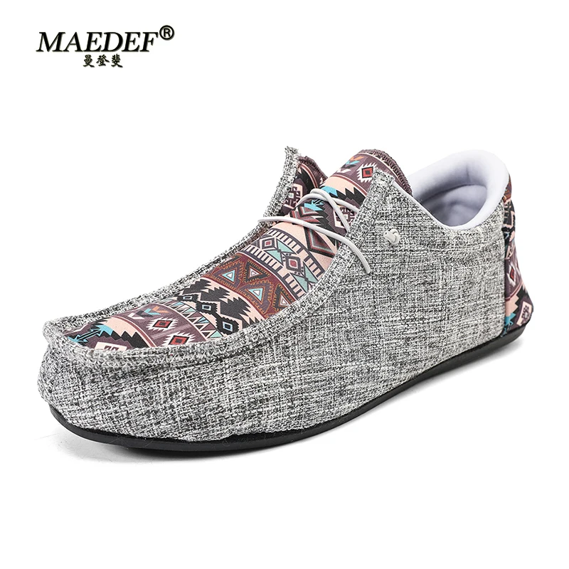 MAEDEF Men Summer Canvas Shoes Breathable Comfortable Outdoor Slip on Walking Sneakers High Quality Soft Classic Loafers for Men