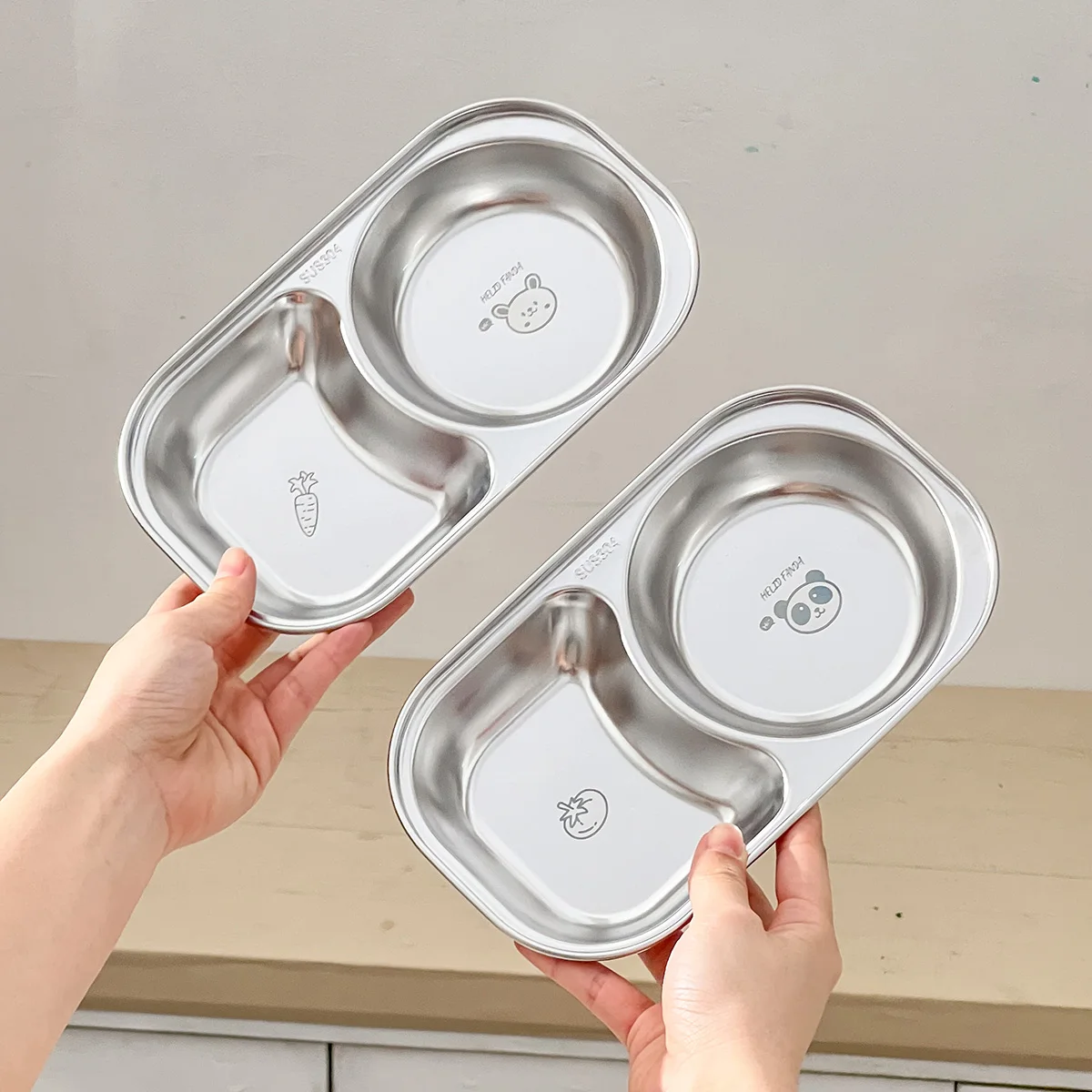 WORTHBUY 304 Stainless Steel Mini Divided Salad Plate Stackable Cute Kids Dinner Plate Snack Dessert Food Plate Dishes Tableware