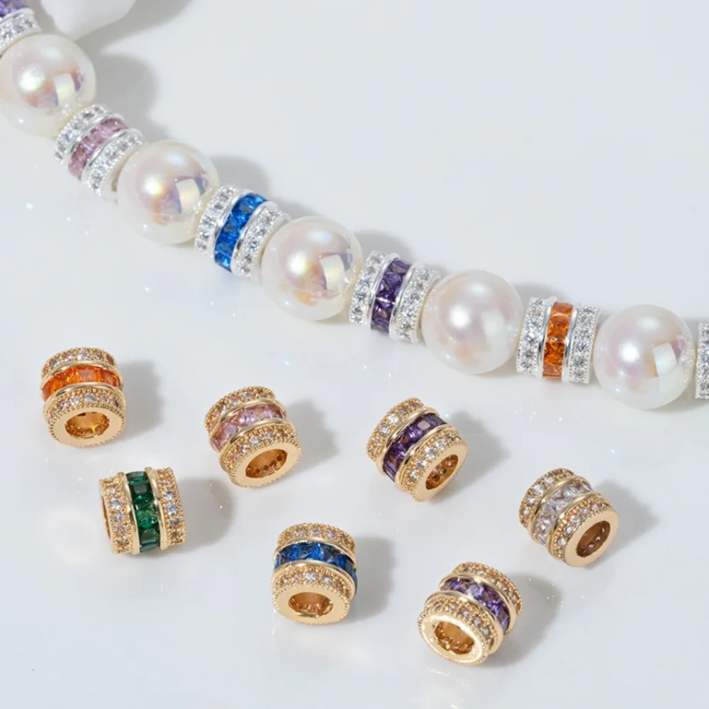 

Copper Bead 14K Gold Color Zirconium Hole Bead Spacer Accessories Handmade Beaded DIY Crystal Bracelet Pearl Jewelry Material