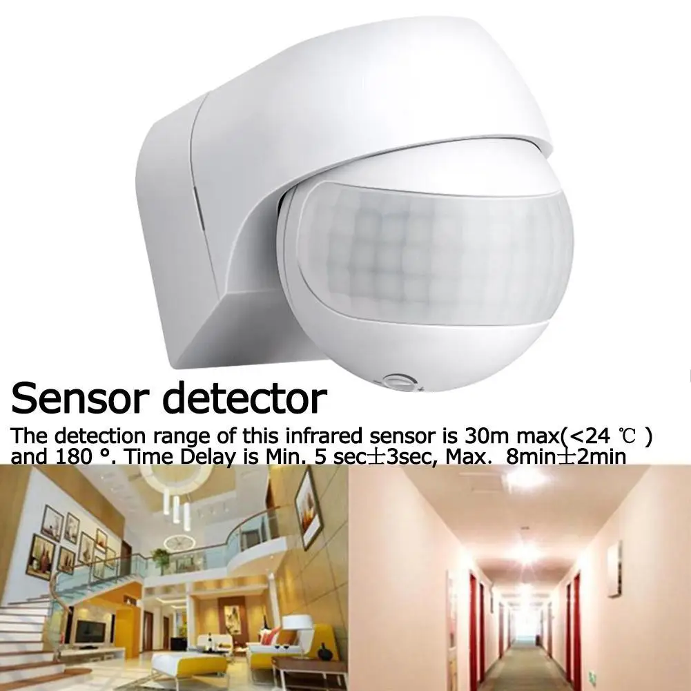 Rilevatori PIR a infrarossi per esterni a movimento lungo 110v ~ 230v Interruttore a parete Sensore LED Timer impermeabile Sensore di movimento a 180 luci