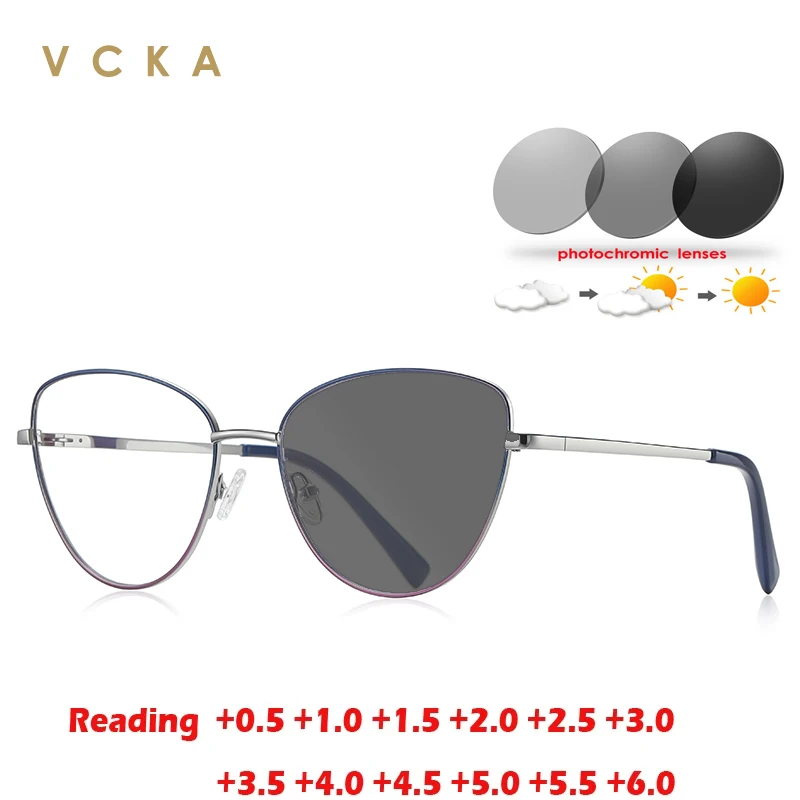 

VCKA Anti-blue light Cat Eye Reading Glasses Frames Computer Women Vintage Optics Metal Frame Prescription Eyewear +0.50 TO +10