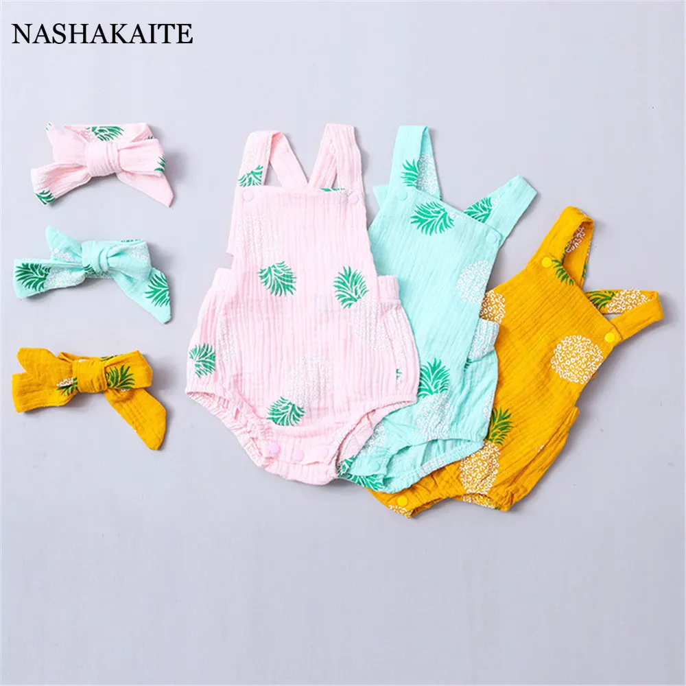 

2022 Newborn Baby Girl Rompers Cotton Sleeveless Pineapple print Girls Infant Bodysuits Summer Suspender Triangle Jumpsuit