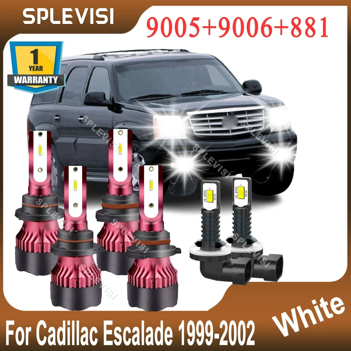 

360-degree luminescence LED Headlight Foglight Kit For Cadillac Escalade 1999 2000 2001 2002 9005 Hi 9006 Low Beam 881 Foglamp