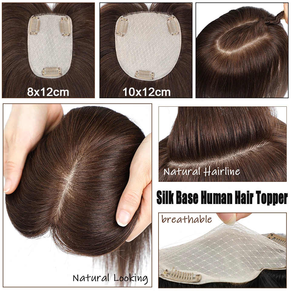 Dazzeal Topper extensiones de cabello humano para mujer, encaje de Base de seda, 8x12cm, 10x12cm, Topper de cabello humano más vendido, pieza de cabello adelgazante