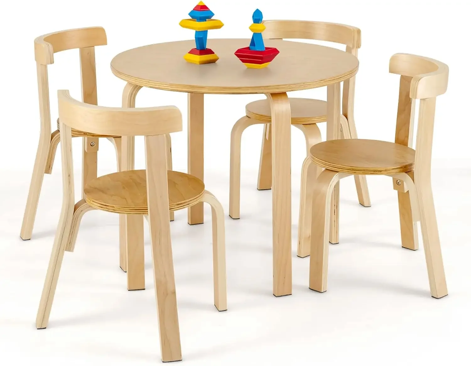 Conjunto de mesa e cadeira infantil, mesa de atividades de madeira de 5 peças com 4 cadeiras, tijolos de brinquedo, móveis de creche para sala de jogos em sala de aula