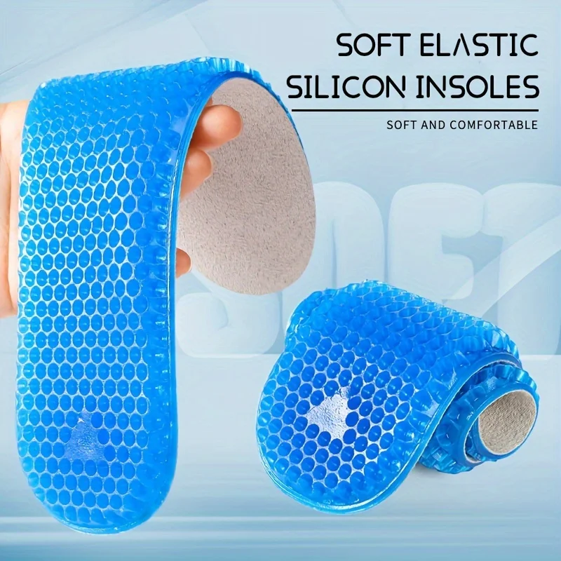 1 Pair Silicone Honeycomb Insoles, Ultra-Soft Comfort & Massage, Shock Absorption, Relieve Heel & Bone Pain, Anti-Fatigue