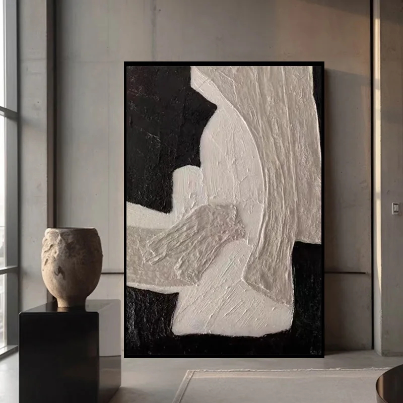 Black Beige Texture Thick Simple Oil Painting For Home Decor New Large Hand Drawn Brown Beige Abstract Couple Wall Art Items