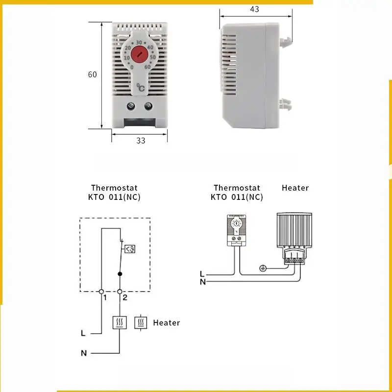 A93P KTO011 Normally Closed NC Adjustable Mechanical Temperature Controller Cabinet Thermostat Din Rail,For Heating Use