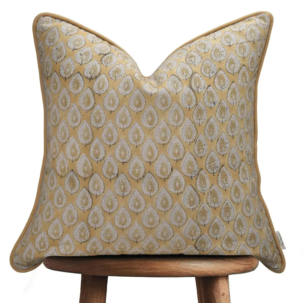 

Handmade Blo Print 100% Thi Cotton Accent Throw Cushion Cover With Zipper-Pillowcase For Bedroom, Living Room, Outdoor, Couch,