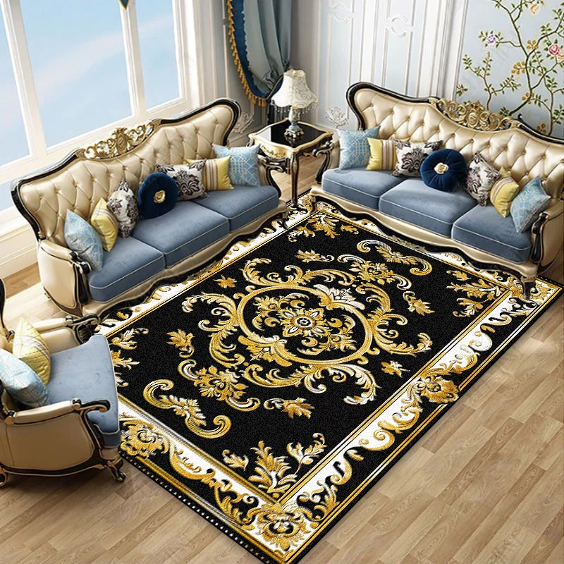 Golden Luxury Carpet Living Room Decoration Hotel Lobby Sofa Area Rugs Washable Bedroom Cloakroom Non-slip Floor Mats Tapetes