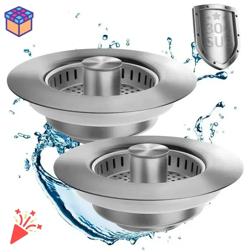 

3-in-1 Sink Drain Strainer Plug 304 Steel - Anti-Clog Odor Filter Fast Drain US Standard Fit