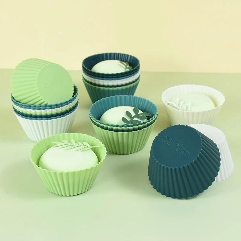 

12pcs Silicone Cake Mold Green Round Shaped Muffin Cupcake Baking Molds Kitchen Bakeware Maker DIY Baking Cake Decorating Tools