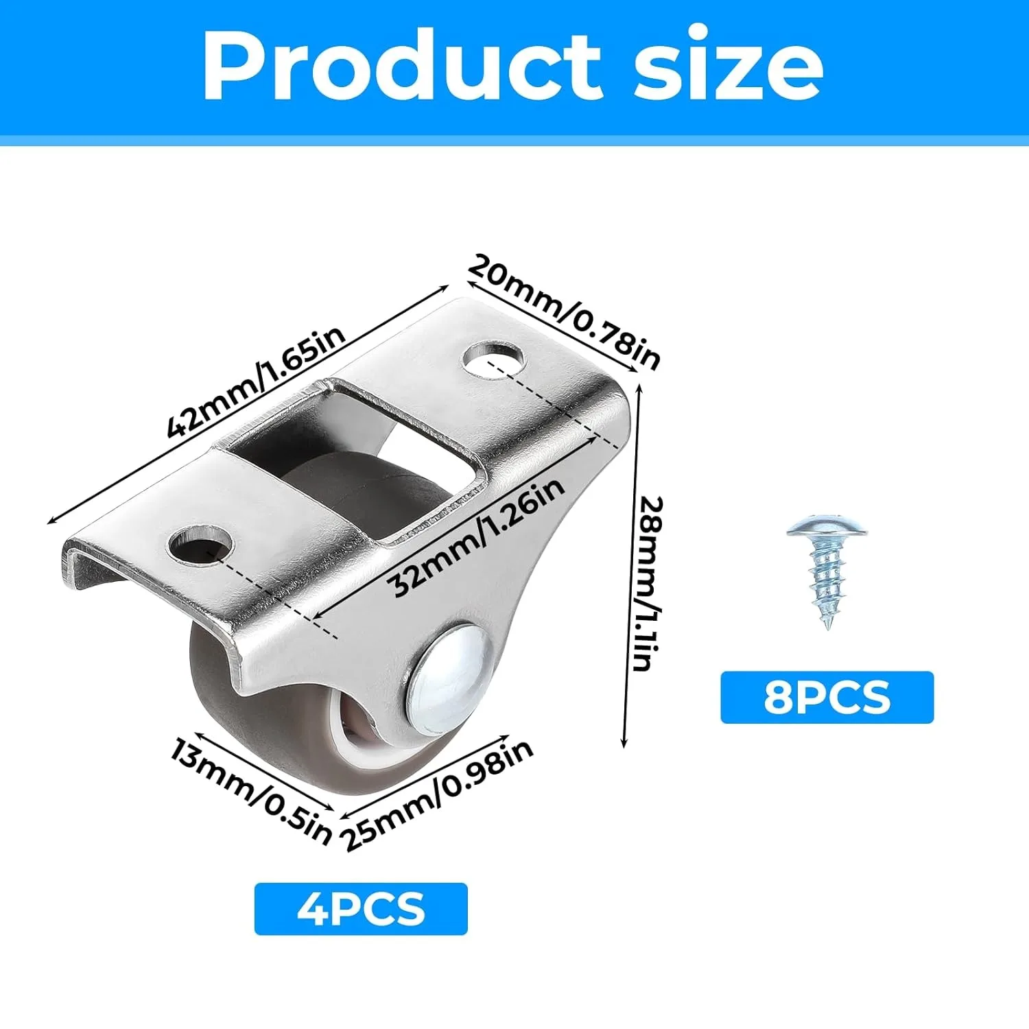 2 Inch Mini Fixed Caster Wheels, Metal Top Silent TPE Rigid Caster Wheels with for Furniture Rolling Cabinet Trundle Bed Drawer