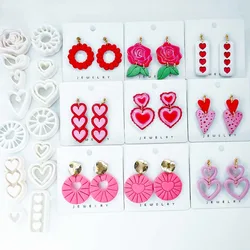 Valentine's Day Love Soft Pottery Cutters Mold Heart Rose Embossing Polymer Clay Cutter Earring Jewelry Pendant Cutting Tools