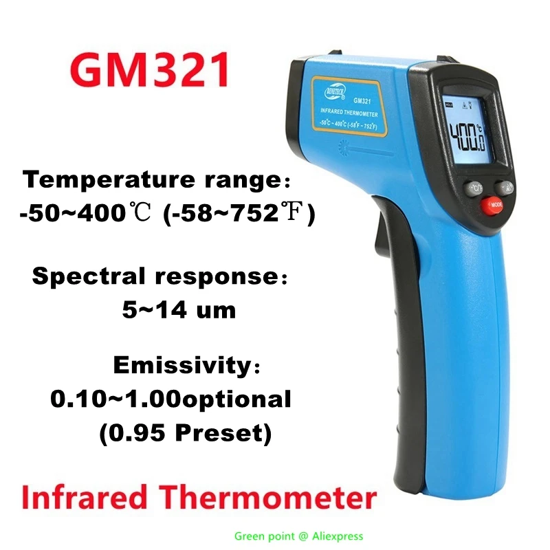 赤外線温度計gm321,50〜400 ℃ のデジタルディスプレイ,非接触,高温計,解像度,熱画像,5個