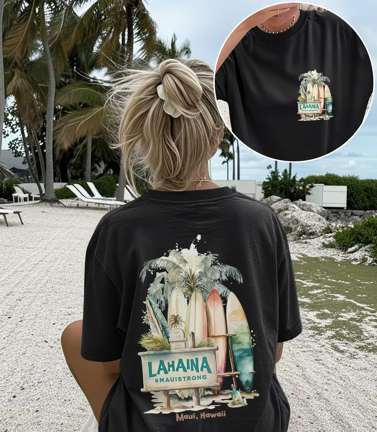 Lahaina Maui Hawaii Graphic T Shirt Summer Surf Beach Vibes Tops Women Trendy Back Print Casual Loose Short Sleeve Tee