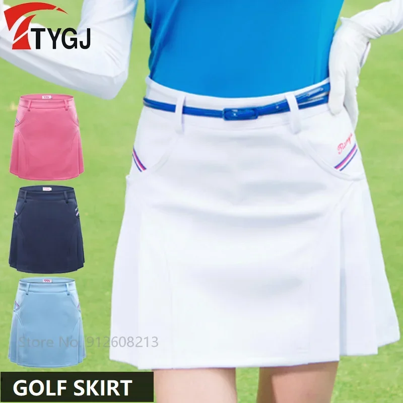 TTYGJ Women Golf Short Skirt Ladies Slim A-line Sport Culottes Women Breathable High-waist Skort Side Pocket Golf Pantskirts