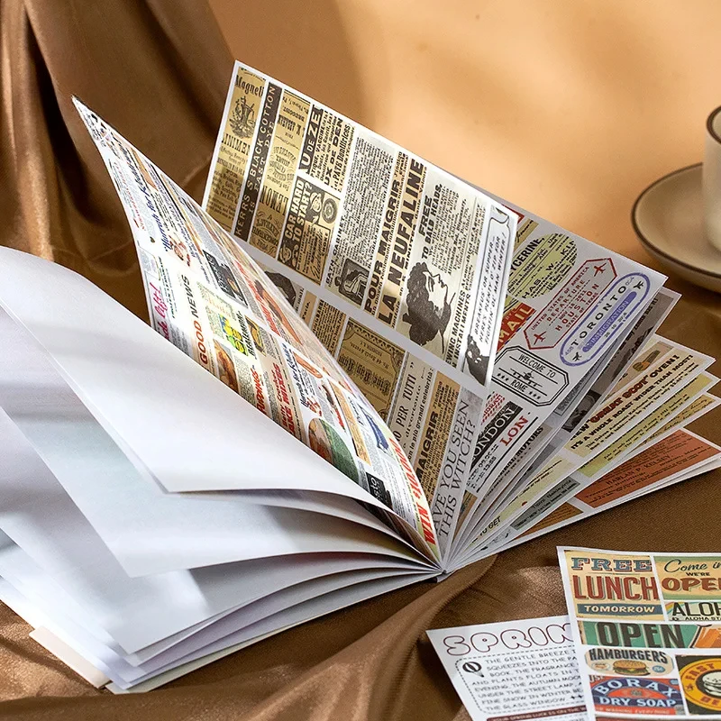 20 Sheets/pack Retro English Lable Sign Characters Letters Collage Washi Paper Sticker Book for Scrapbooking Junk Journal Diary