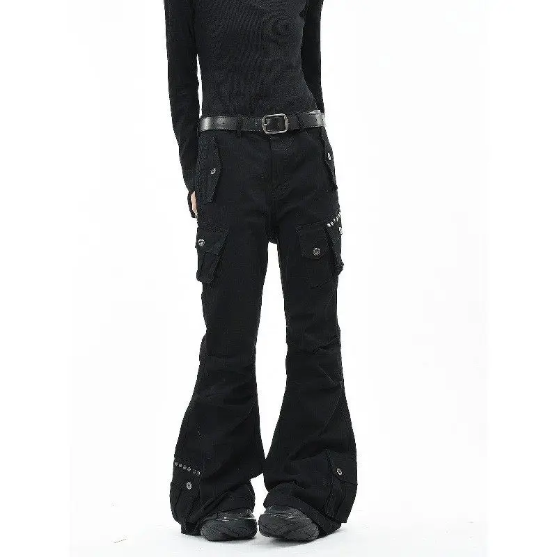 American Punk Subculture Multi-Pocket Work Pants Men's And Women's Rivet Design Slimming Micro-flared Long Trousers Trendy