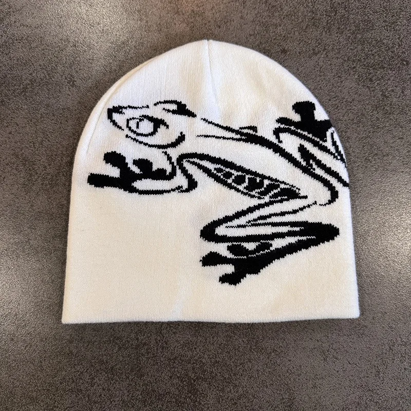 Beanie mit Baumfrosch-Aufdruck für Herren und Damen, dehnbare gestrickte Totenkopfmütze für Outdoor-Sportarten, lässige Streetwear, Unisex-Wintermütze mit Bündchen – Detail 5