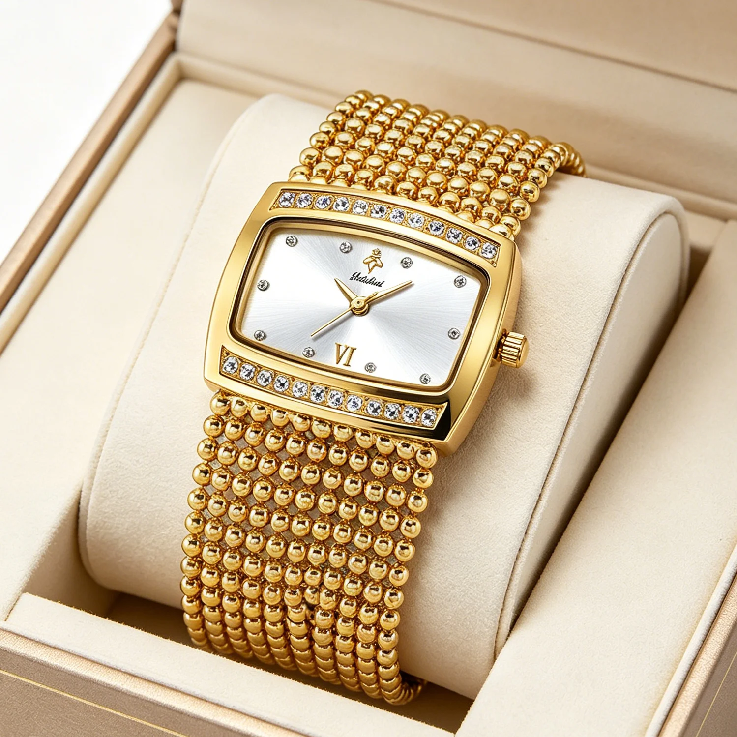 YaLaLuSi Women's Fashion Sport Watch, Waterproof Quartz Wristwatch with Crystal-Encrusted Bezel, Gold Tone Mesh Band, Free Shipping