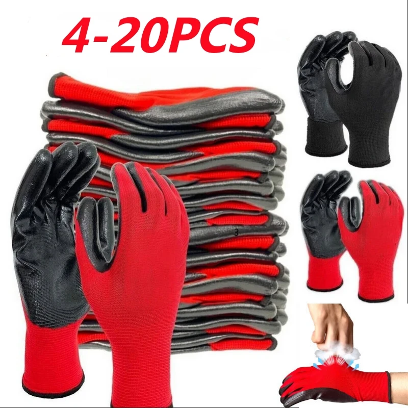 

20 шт. нейлоновых рабочих перчаток с нитриловым покрытием премиум-класса для строителей, с отличным сцеплением, для садоводства, промышленные защитные рабочие перчатки