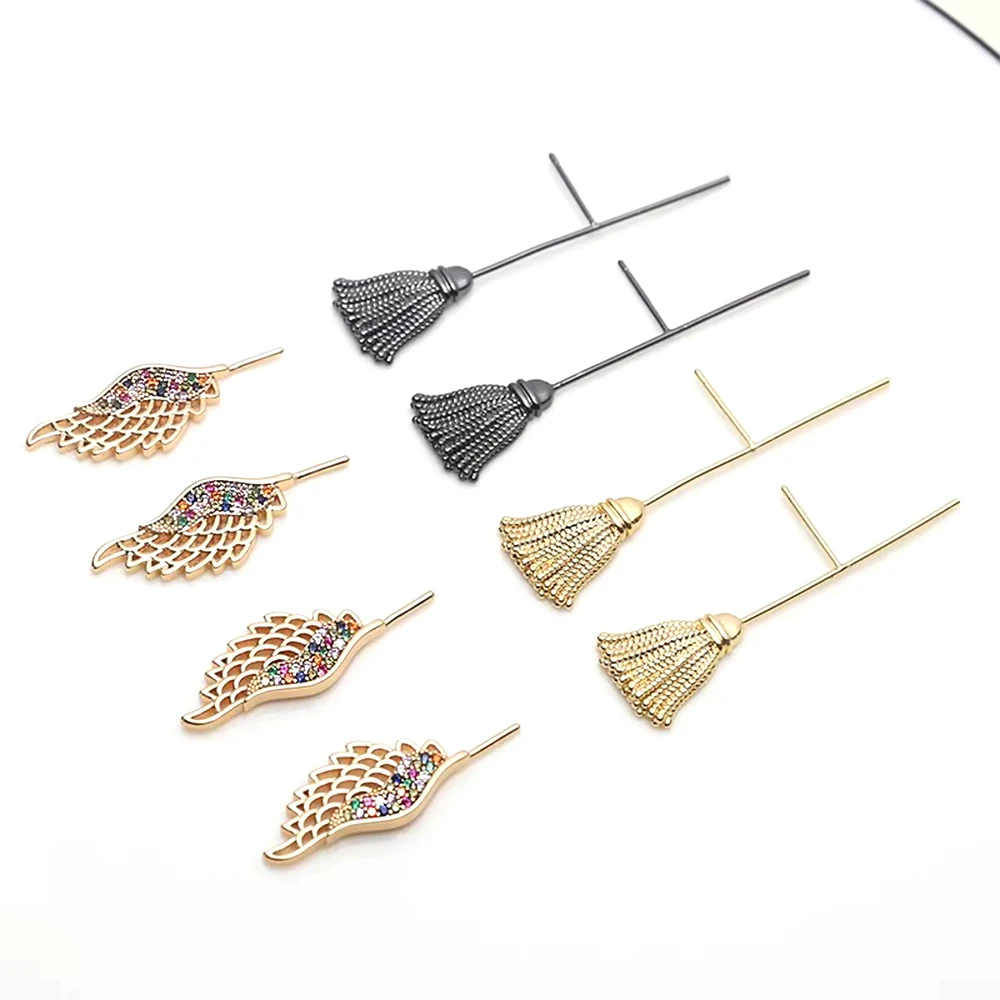 Brass Plated with Genuine Gold Zircon Inlay Angel Wings Witch Broom Pin DIY Makes Fashionable Jewelry Baroque Accessory