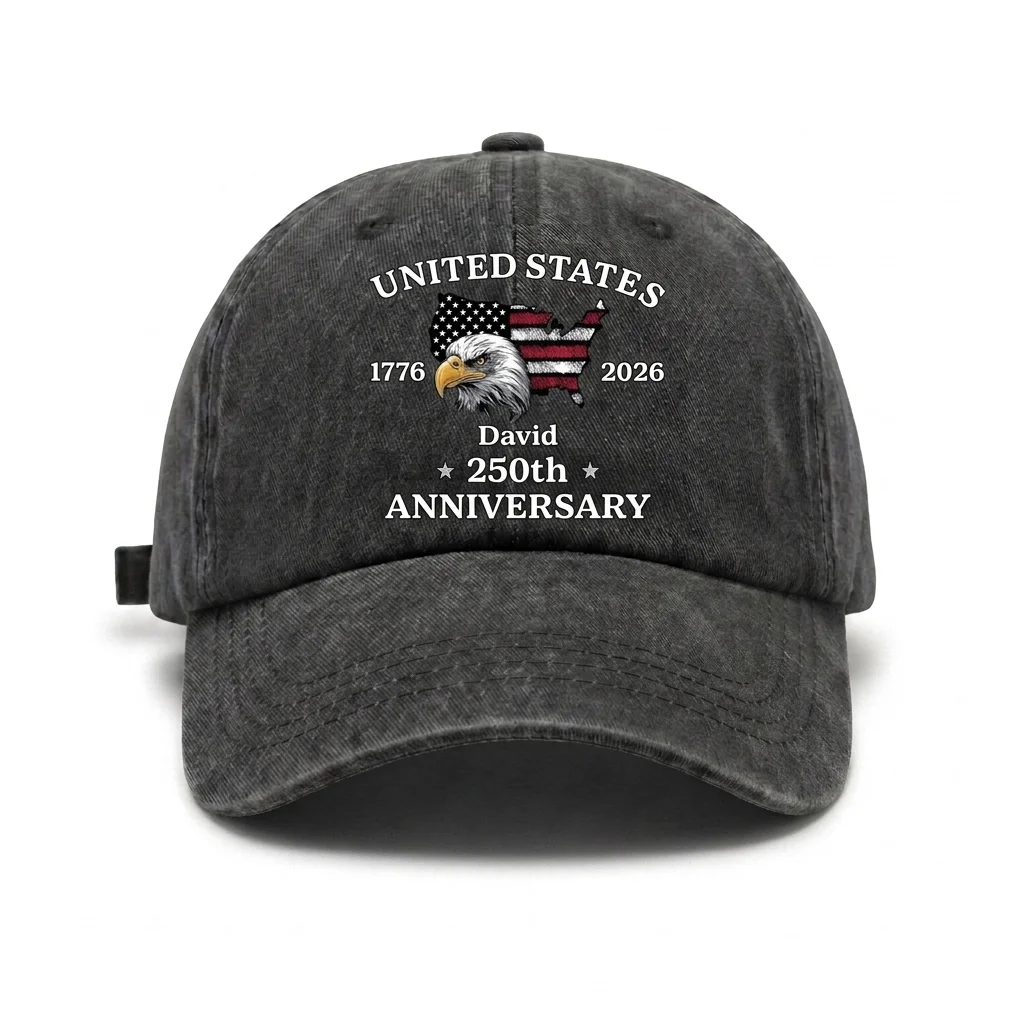 Vintage Washed USA 250th Anniversary Eagle Graphic Baseball Cap, Adjustable Unisex Dad Hat, Personalized Patriotic Gift