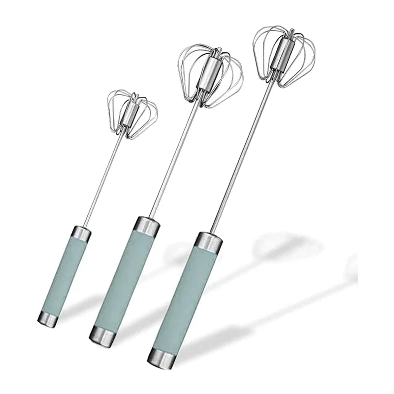 3PCS Hand Push Rotary Whisk Blender Baking Tools Whisk Butter Whisk Kitchen Supplies (Blue)