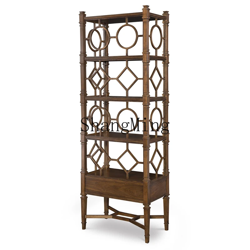 CL rural pastoral style villa Bogu shelf floor rack wooden carved bookcase combination