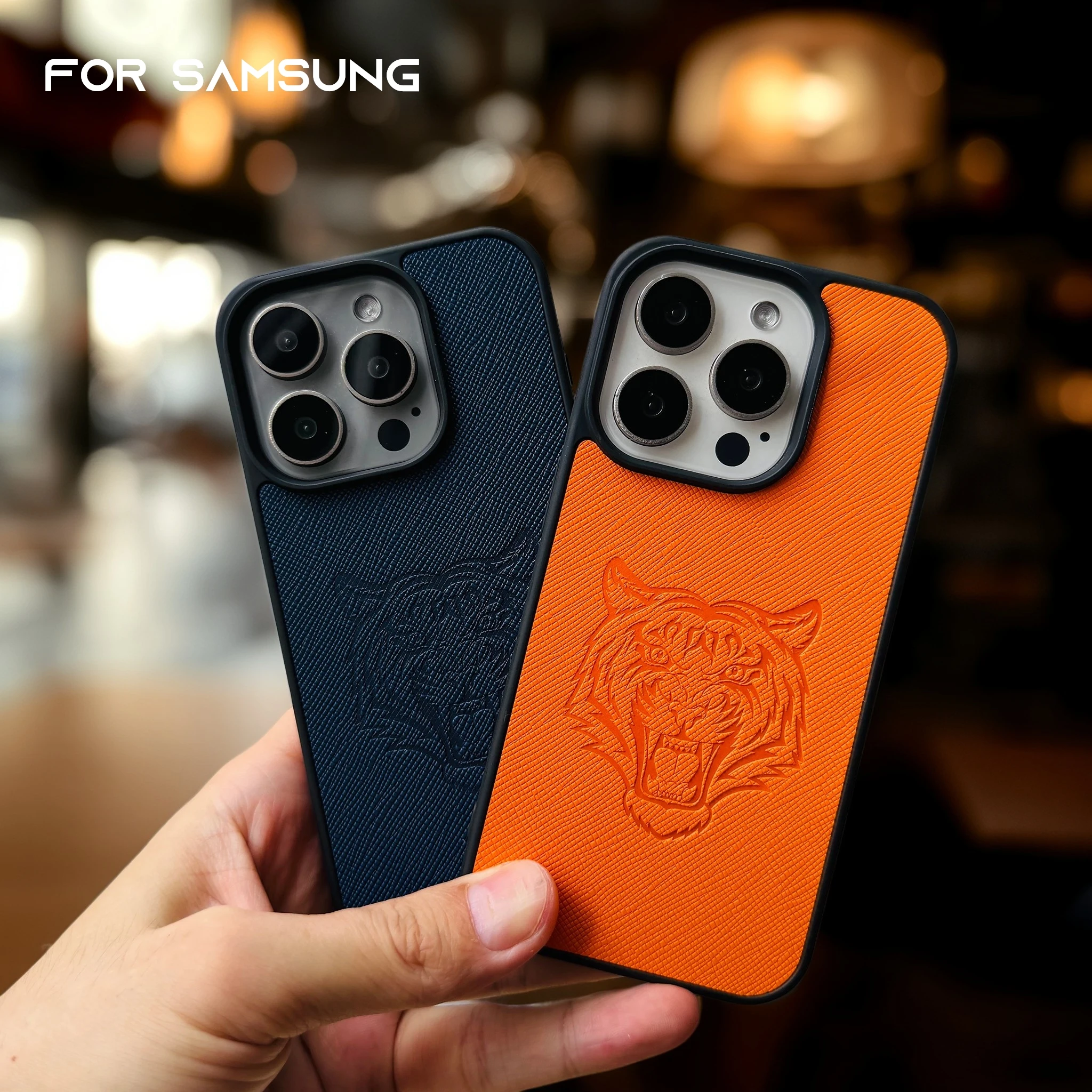 Kreuzmuster-Leder-Handyhülle für Samsung Galaxy S25 24 23 Ultra Plus, Luxus-3D-Funda, Aufdruck, Tiger-Hüllen, Carcasa