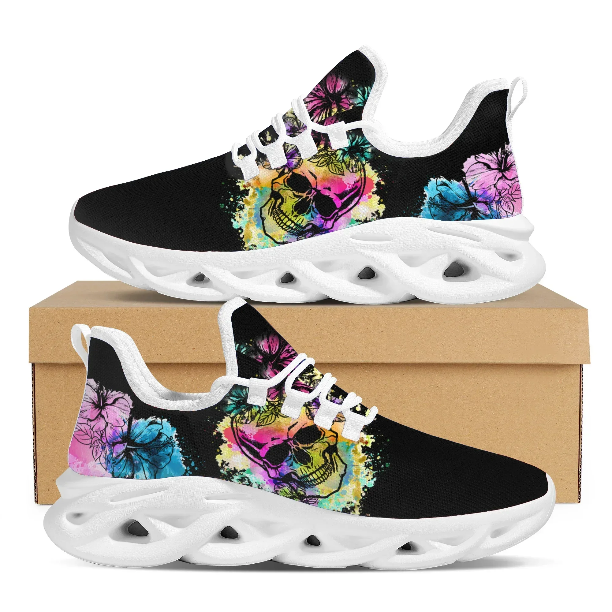 Fashion Women Outdoor Running Shoes Gothic Style Skull Lace Up Platform Sneakers Comfortable Non-slip Flats Shoes Zapatos Mujer view 2