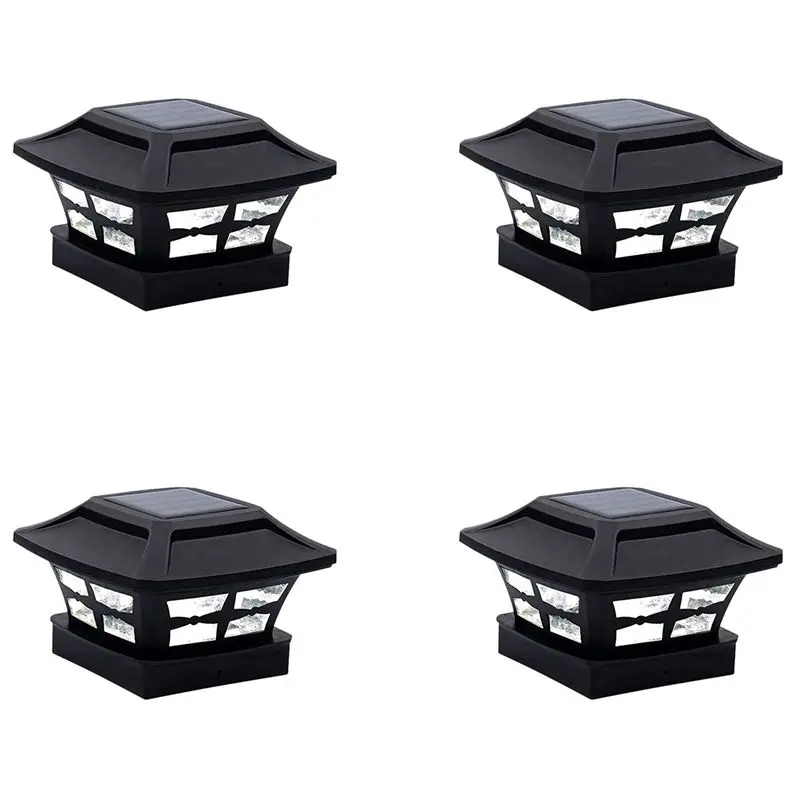 

New 4X Solar Post Cap Lights 2 Lighting Modes LED Deck Fence Cap Lights For 4X4 Wooden Posts Garden Decoration Warm Black