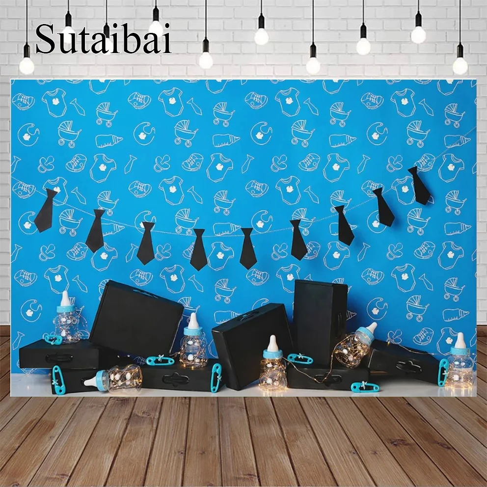 

Cookies Milk Ballons I'm A Boss Baby Photography Background Blue Boy Backdrops Children Birthday Party Photocall Photo Studio