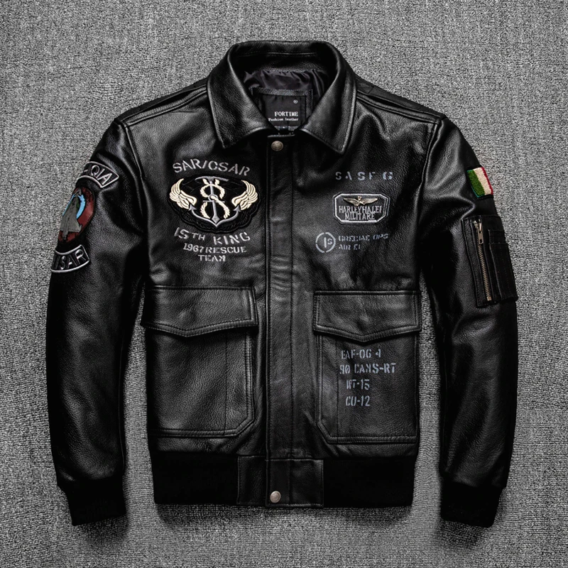 

New Flight Suit First Layer Cowhide Leather Clothing Trend Motorcycle Clothing Large Size men's Jacket Short Spring Autumn Coat