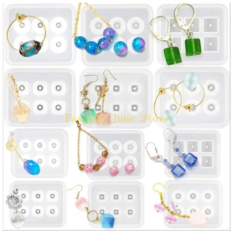 N5KA 12 Pcs/Set DIY Handmade Crafts Jewelry Pendants Making Crystal Epoxy Resin Mold Bracelet Necklace Beaded Silicone Mould