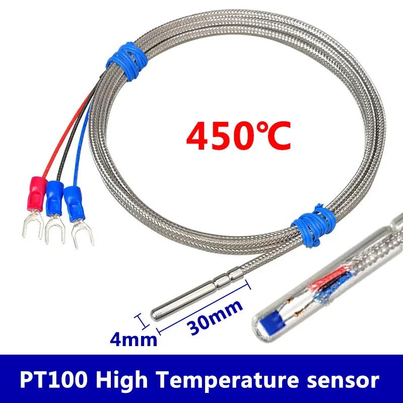 

Pt100 high temperature probe type temperature sensor glass fiber insulation high temperature platinum thermal resistance 450℃