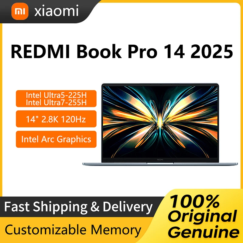 2025 Xiaomi Redmi Book Pro 14 Laptop 14 Inch 2.8K 120Hz Screen Notebook Intel Ultra 5-225H 16GB 1TB Intel Arc Graphics Netbook