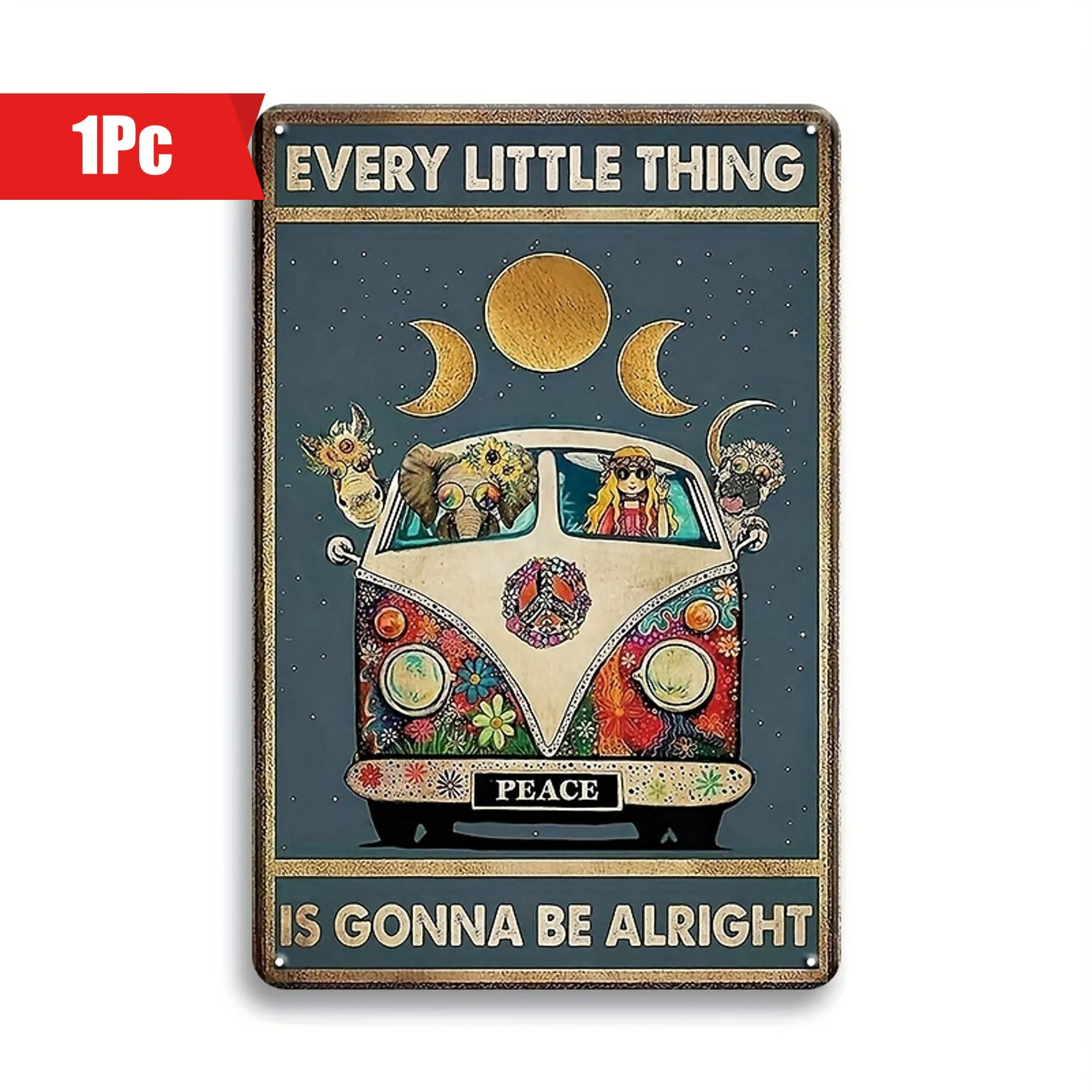 Retro Metal Tin Sign - Hippie Every Little Thing Is Gonna Be Alright Novelty Vintage Aluminum For Home Coffee Art Wall De