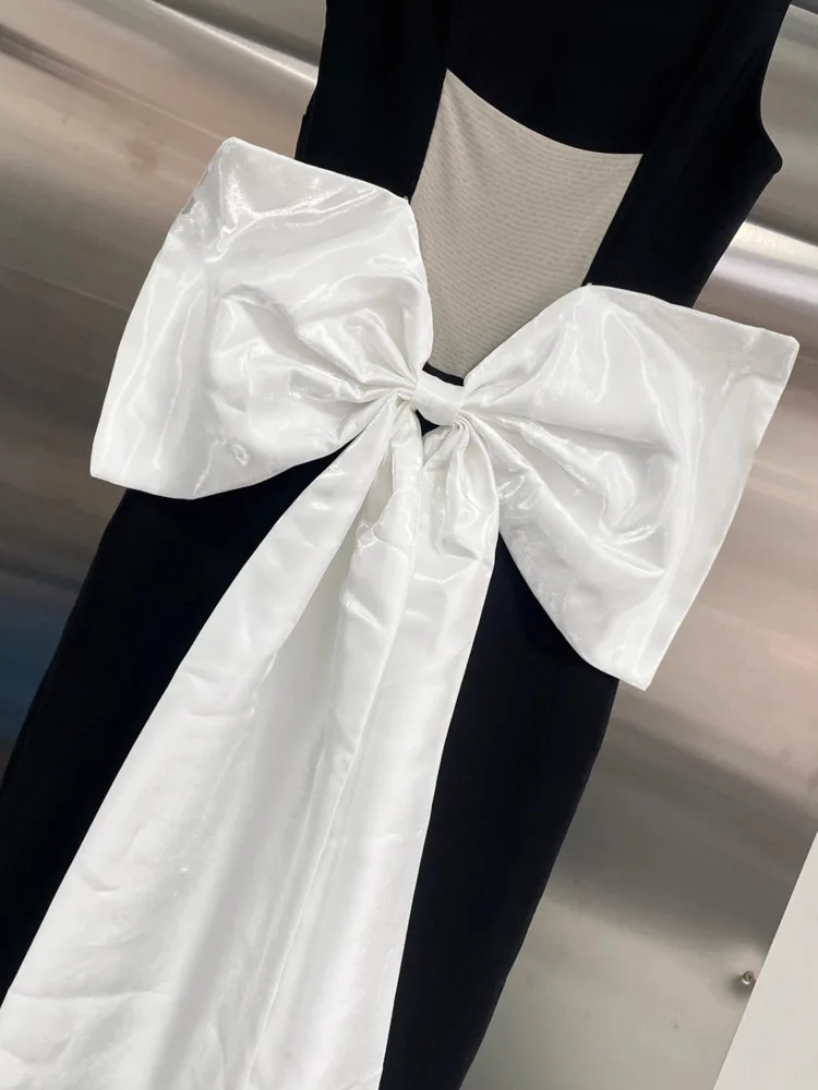 DFDG Designer 2025 printemps été femmes élégant blanc nœud dentelle Tulle robe de soirée pure Maxi robe longueur de plancher robe de soirée