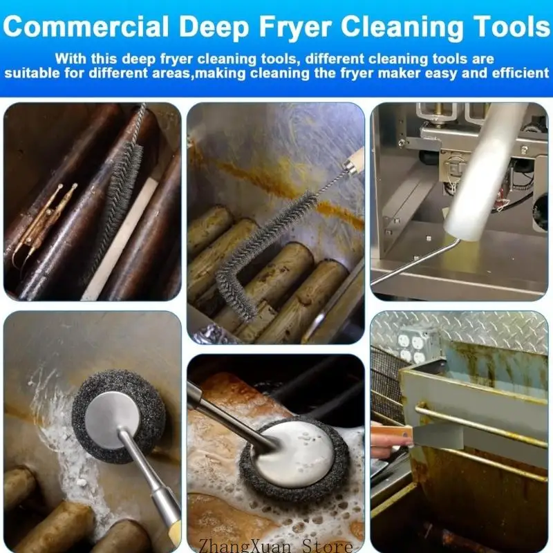 Tiefenölreiniger-Set für gewerbliche Küchen mit Metallschaber, Pad-Bürste, zwei L-förmigen Bürsten und Haken für die – Detail 3