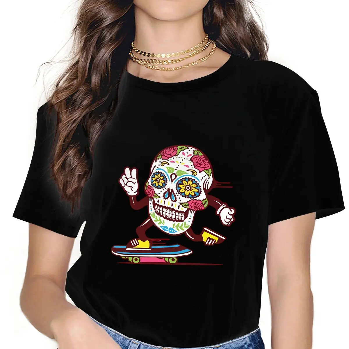 Bloemen Ronde Kraag Polyester T-Shirt Skateboard Basic T-Shirt Vrouwen Tops Individualiteit