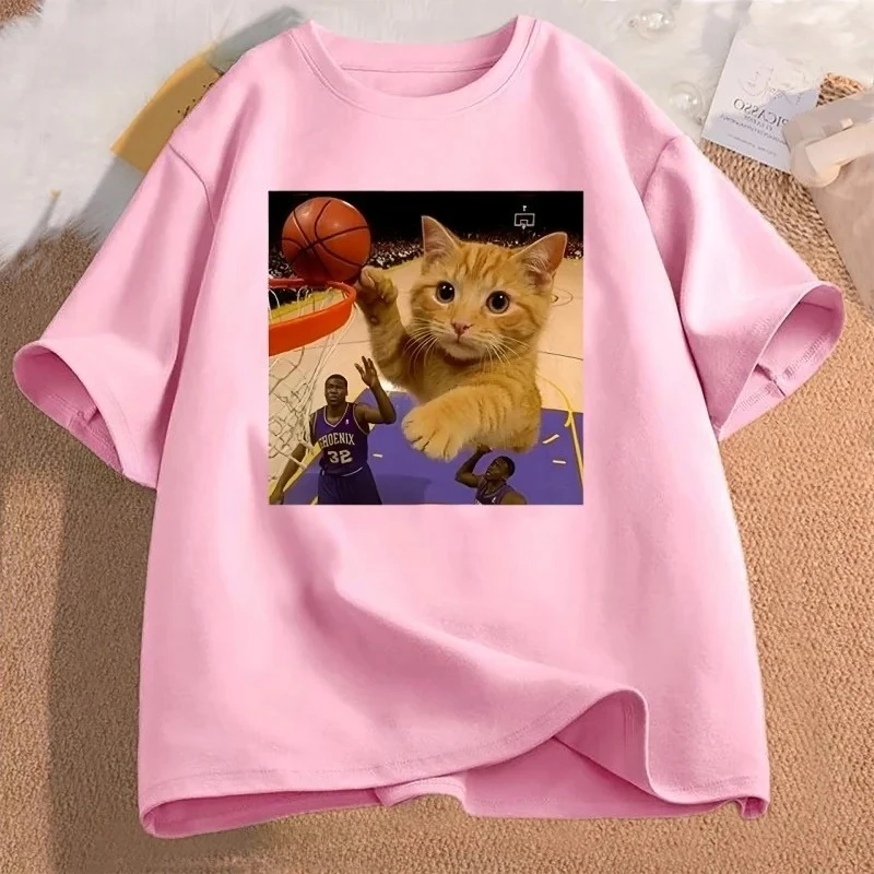Divertente Gatto Slam Dunk Basket Meme Maglietta Donna Casual Harajuku Maglietta a maniche corte Streetwear Magliette Abbigliamento Magliette grafiche