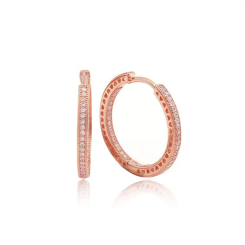 Rose Gold Plated 925 Silver Sparkling Hoop Earrings Charm Hoop Earrings Circle Earrings For Women Anniversary Gift Fine Jewelry