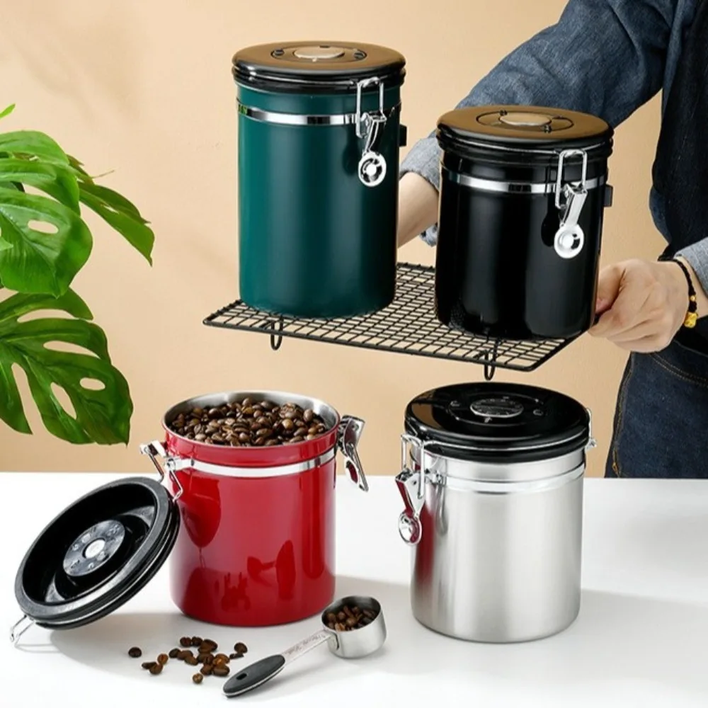 

Контейнер для кофейных зерен из нержавеющей стали с вентиляционным клапаном, герметичные горшки для хранения продуктов, устойчивый к моли, утолщенный влагостойкий ящик для хранения
