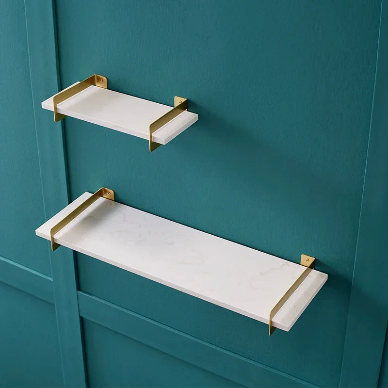 50/60cm Brass Marble Wall Shelf - Luxury Laminate Floating Sink Storage Frame, Bathroom Mirror Front Decorative Accessories