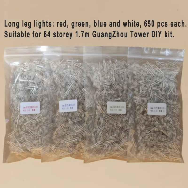 Juego de luces LED de patas largas, 650 piezas cada una en rojo, verde, azul y blanco, adecuado para torre de 64 pisos de 1,7 M de alto, Kit de