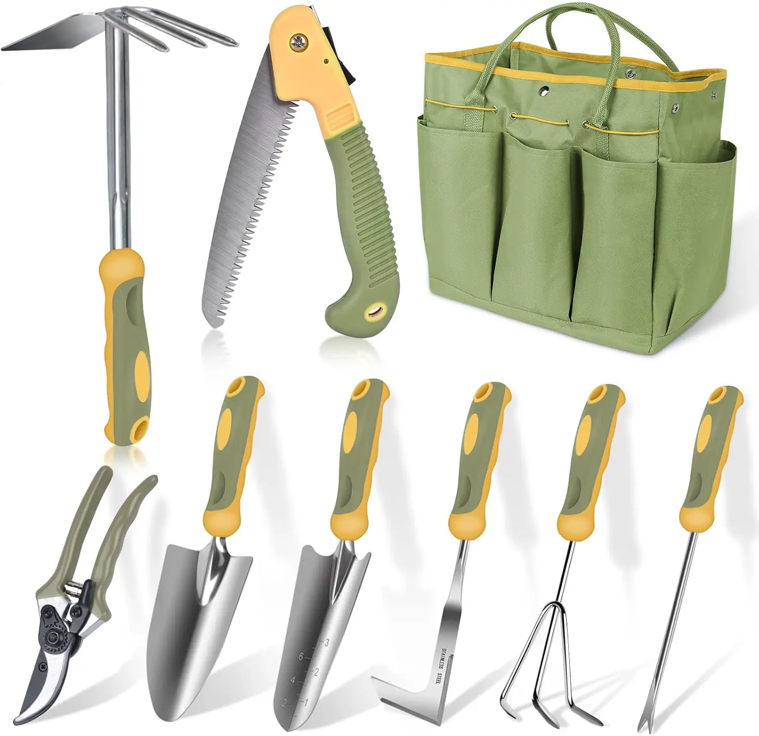 

Garden Tool Set, 9 Piece Stainless Steel Heavy Duty Green Gardening Tools with Non-Slip Ergonomic Handle